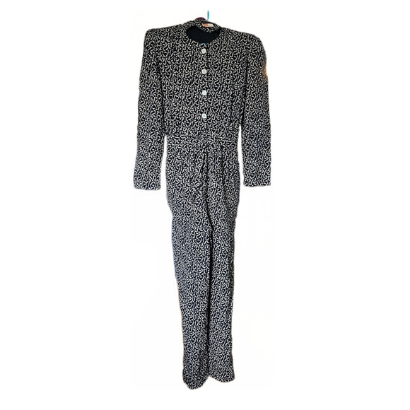 Molly Malloy Vintage Romper 80s 90s Floral Black White Jumpsuit - Picture 1 of 16